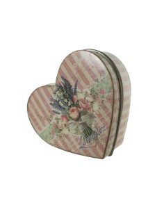 Caixa joier de metall gran en forma de cor decorada amb flors tons pastel estil vintage romàntic 2
