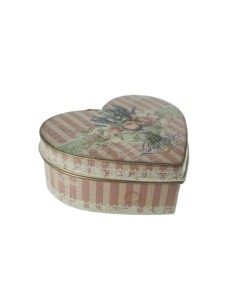 Boîte à bijoux moyenne en métal en forme de coeur décorée de fleurs pastel style vintage romantique