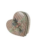 Caixa joier de metall mitjana en forma de cor decorada amb flors tons pastel estil vintage romàntic