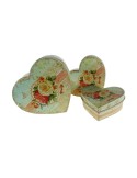 Caixa joier de metall mitjana en forma de cor decorada amb flors tons pastel estil vintage romàntic