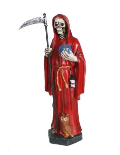 Figura Estatua de la Santísima Muerte color rojo pintada a mano decoración hogar. Medidas: 39x14x11 cm.