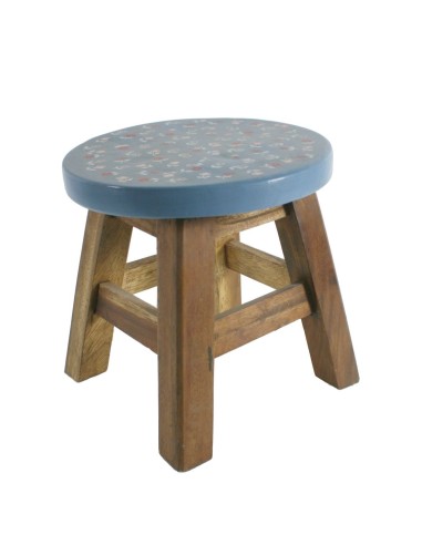 Tabouret en bois massif avec siège décoré de fleurs pour la décoration de la maison de style nordique de salle de bain et de cui