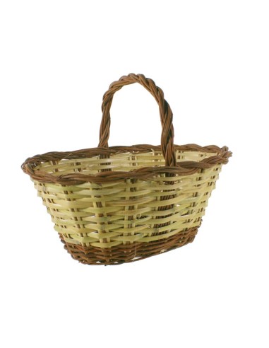 Panier à champignons artisanal en rotin et osier avec poignée, idéal pour la maison.