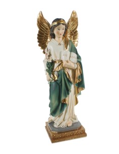 Figura estàtua religiosa de culte de l'Arcàngel Sant Gabriel pintada a mà decoració llar. Mides: 32x10x8 cm.