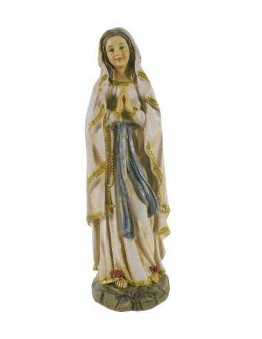 Estàtua figura religiosa La nostra Senyora de Lourdes amb mantell clar pintada a mà decoració llar