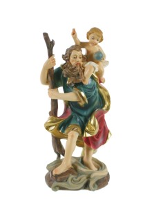 Estàtua figura religiosa de culte Sant Cristòfol en resina pintada a mà decoració lla
