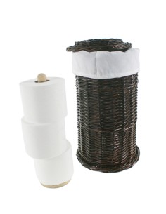 Portarrollos de Mimbre con Tapa para Almacenaje de Papel Higiénico de Color Nogal para Baño. 2