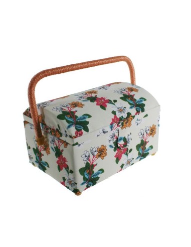 Boîte à couture en tissu avec motif floral, poignée et plateau intérieur, panier pour les tâches de couture, boîte à couture cla