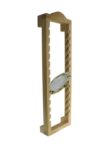Platero vertical rústico de madera maciza para 12 platos para colgar en pared cocina despensa del hogar. Medidas: 89x26 cm.