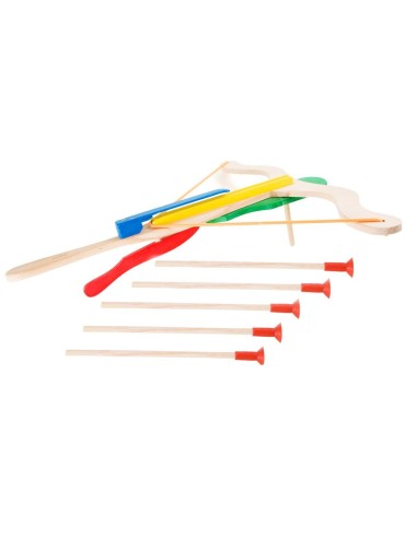 Ballesta de madera con flechas dardo, juguete infantil de lanzamiento, juego de coordinación y puntería.
