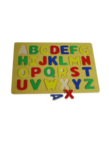 Puzle de lletres de fusta per encaixar joc educatiu infantil per aprendre l'abecedari. 