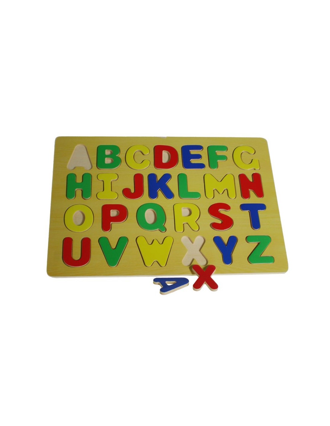 Puzle de lletres de fusta per encaixar joc educatiu infantil per aprendre l'abecedari. 