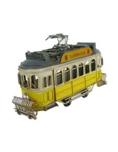 Tramvia de metall color groc replica estil retro vehicle per a col · leccionista i decoració llar.