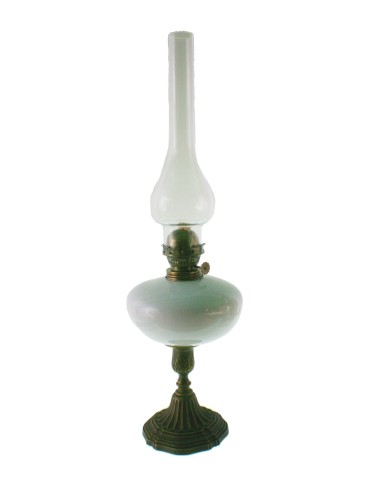 Lampe bougie porcelaine blanche base métal abat-jour verre lampe à huile décoration vintage