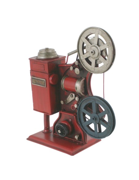 Réplica de proyector de cine estilo vintage de metal en color granate envejecido decoración hogar. Medidas: 23x19x19 cm.
