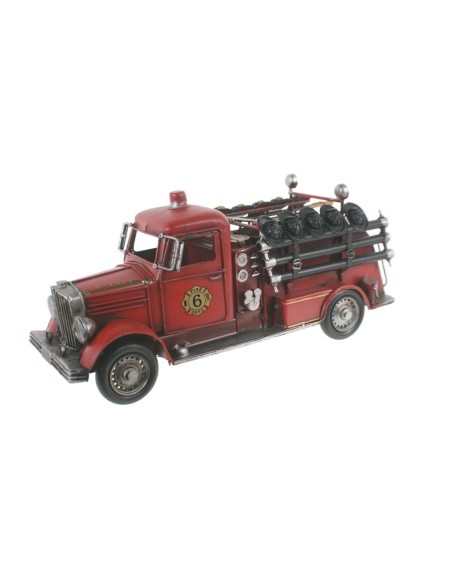 Camión bomberos de metal réplica estilo retro color rojo para coleccionistas y decoración hogar. Medidas:16x36x12cm