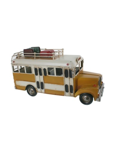 Réplique de style rétro bus en métal blanc et jaune pour les collectionneurs et la décoration intérieure.nca