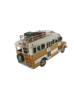 Autobús de metall de color blanc i groc rèplica estil retro per a col · leccionistes i decoració llar 2