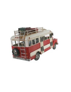 Autobús de metal de color blanco y rojo réplica estilo retro para coleccionistas y decoración hogar 2