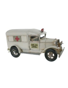 Ambulància de metall color blanc vehicle estil retro rèplica per a col·leccionistes i decoració llar. Mides: 16x36x14 cm.