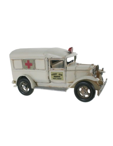 Ambulancia de metal color blanco vehículo estilo retro réplica para coleccionistas y decoración hoga