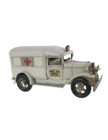 Ambulància de metall color blanc vehicle estil retro rèplica per a col·leccionistes i decoració llar