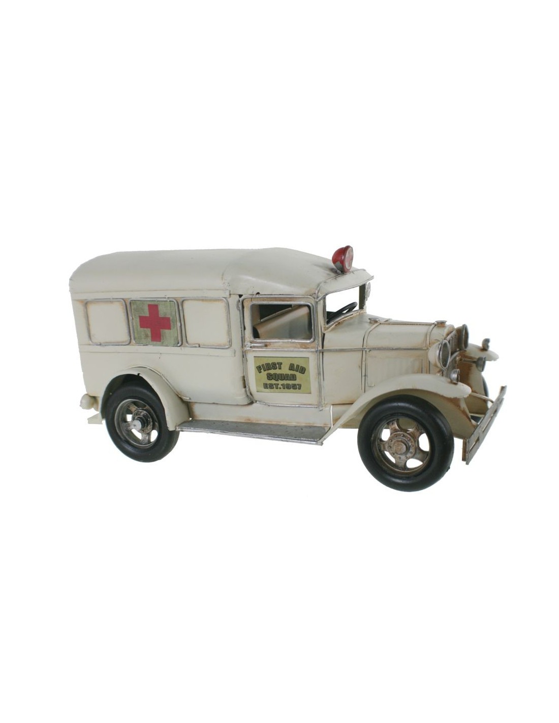 Ambulància de metall color blanc vehicle estil retro rèplica per a col·leccionistes i decoració llar