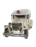 Ambulancia de metal color blanco vehículo estilo retro réplica para coleccionistas y decoración hoga
