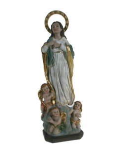 Estatua figura religiosa Virgen Inmaculada escultura pintada a mano decoración hogar. Medidas: 22x7x7 cm.