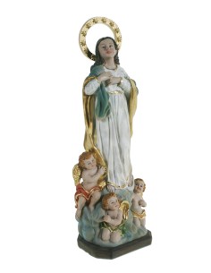 Estatua figura religiosa Virgen Inmaculada escultura pintada a mano decoración hogar. Medidas: 22x7x7 cm.