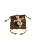 Niño Jesús en cojín figura religiosa de resina pintada a mano decoración hogar y Navideña. Medidas: 20x20 cm.