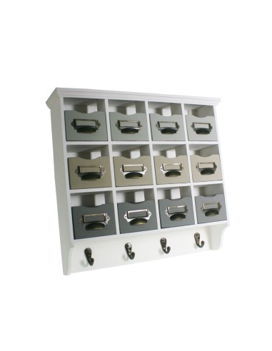 Moble calaixera de fusta quatre penjadors i dotze calaixos per penjar a paret decoració vintage.