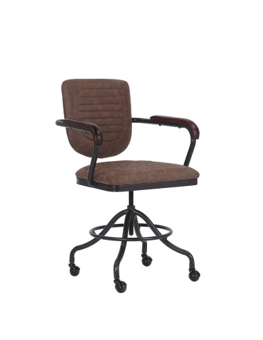 Chaise de bureau à hauteur réglable en métal et cuir et chaise de bureau avec accoudoirs à roulettes vintage