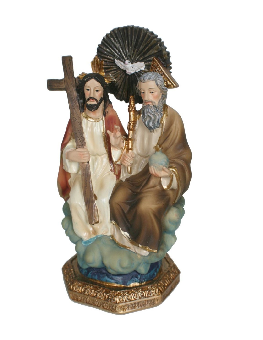 Escultura religiosa Santísima Trinidad en resina pintada a mano y caja regalo