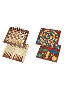 Jeu 5 en 1 dans une boîte en bois avec jetons inclus Jeu de société familial Jeu de société de réunion 2