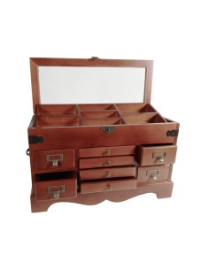 Boîte à couture en bois massif avec plateau amovible et tiroirs de style vintage couleur noisette. 2