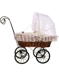 Landau pour poupées, chariot avec capote en osier et dentelle à l'ancienne. 2