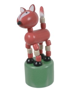Gos de fusta articulat joguina tradicional d'estrènyer amb base de fusta joc d'habilitat infantil. Mides: 12xØ 4,4 cm.