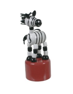 Zebra de fusta articulat joguina tradicional d'estrènyer amb base de fusta joc d'habilitat infantil. Mides: 12xØ 4,4 cm.