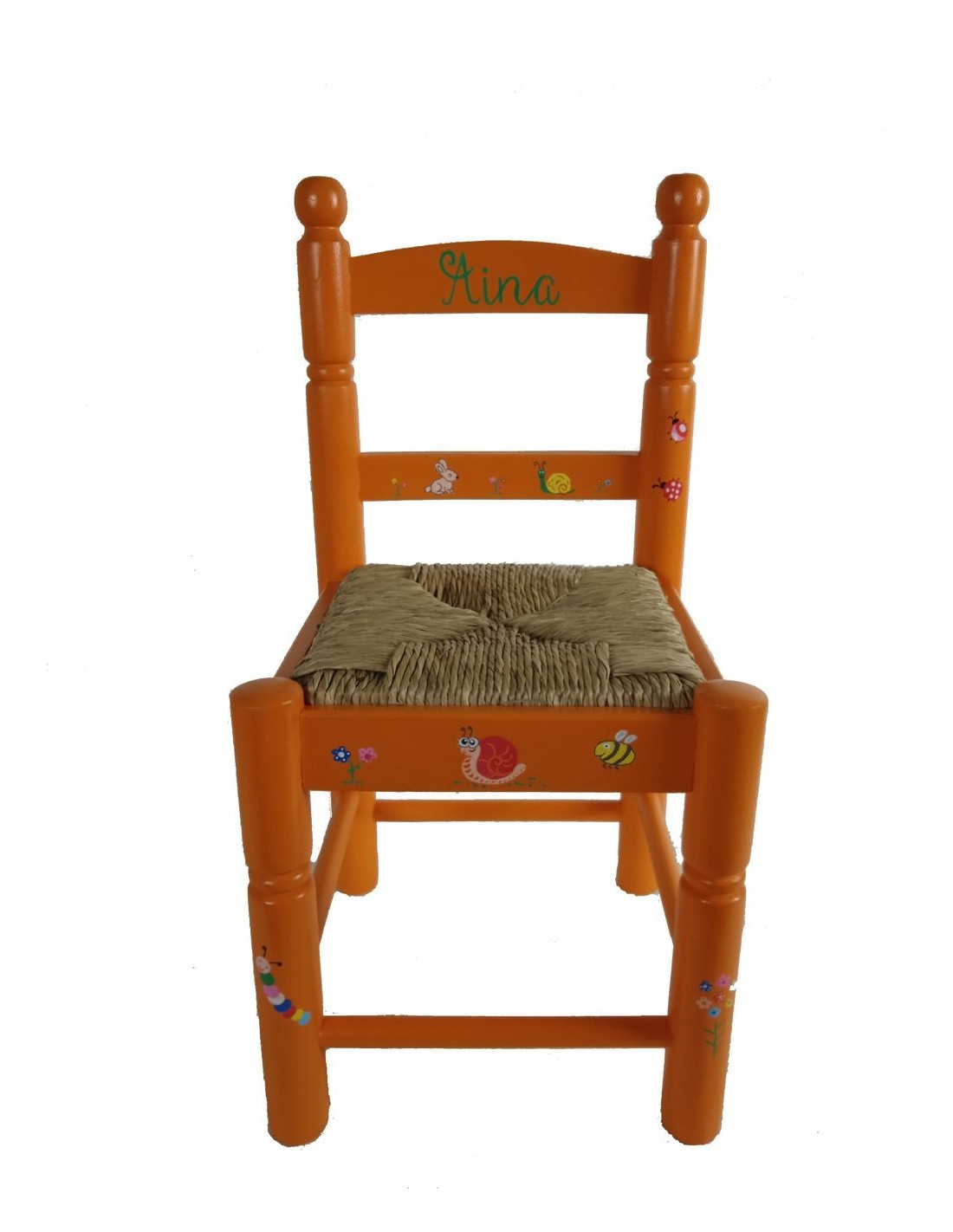 Cadira personalitzada amb el teu nom color i dibuixos de fusta seient boga per a nens nenes regal per bateig aniversari 