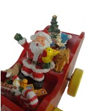 Reloj de música carroza navideña de color rojo con renos y Papa Noel, juguete musical de cuerda
