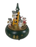 Reloj de música forma de árbol con decoración navideña de color verde, juguete musical de cuerda.