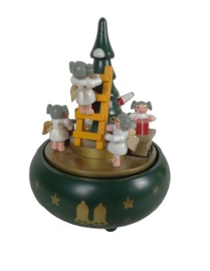 Reloj de música forma de árbol con decoración navideña de color verde, juguete musical de cuerda. Medidas: 18x14x14 cm.
