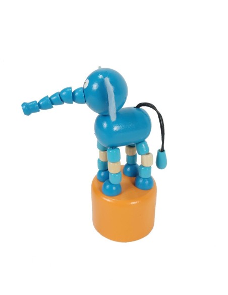 Elefant de fusta articulat joguina tradicional d'estrènyer amb base de fusta joc d'habilitat infantil.Mides:11xØ 4,4 cm.