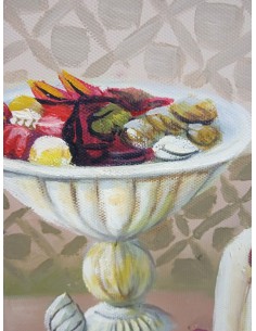 Petite peinture à l'huile sur toile de nature morte, peinture de décoration murale de maison.  2
