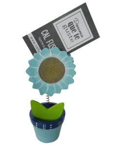 Pinza de madera forma de flor color azul, base de sobremesa, clip con soporte vertical para tarjetas 2