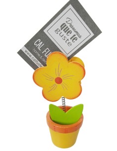 Pinza de madera forma de flor color amarillo, base de sobremesa, clip con soporte vertical para tarjetas 2