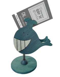 Pince en bois en forme de baleine bleue, base de bureau, pince avec porte-carte vertical. 2
