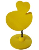 Pinça de fusta forma de vespa color groc, base de sobretaula, clip amb suport vertical per a targetes
