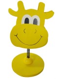 Pinça de fusta forma de vaca color groc, base de sobretaula, clip amb suport vertical per a targetes